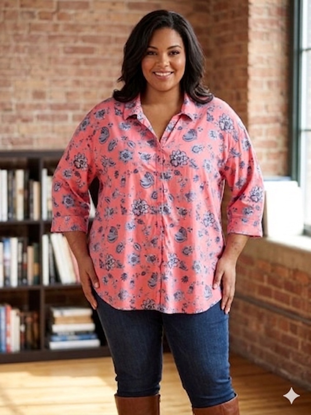Catherines The Timeless Blouse Pink Coral Paisley Button-Down Floral Shirt Sz 4X